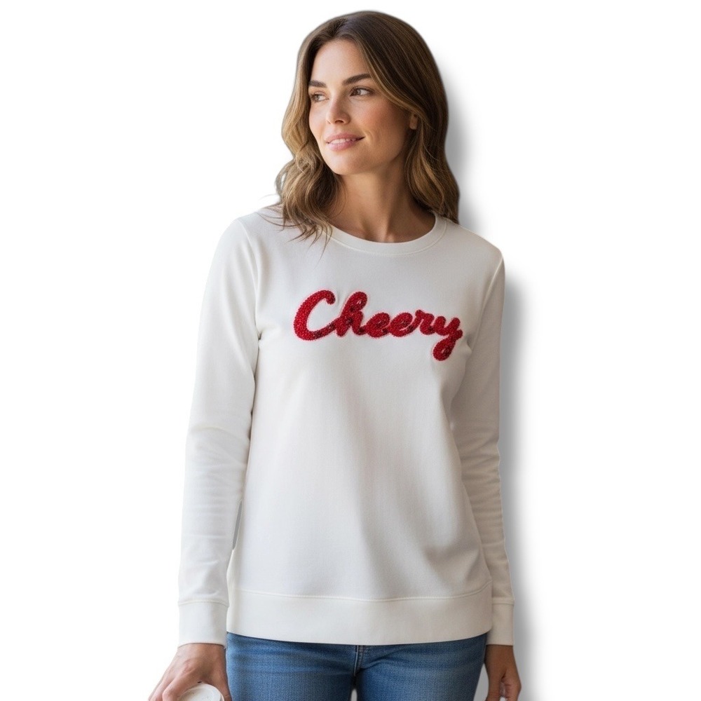 Lilly Pulitzer Rami Sweatshirt Womens Small S‎ Cream Cheery Embellished